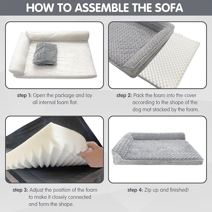 Orthopedic Dog Bed with Pillows,Large Memory Foam Dog Bed Sofa for Medium Large Dogs,Waterproof Washable Cover, Non-Slip Bottom,42x30x7.5Inch Supportive Pet Bed Couch,Light Grey