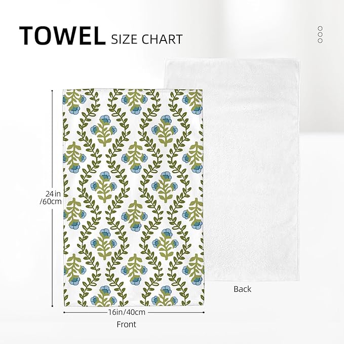Blue Sage Green Floral Kitchen Towels Vintage Sage Green Floral Leaves Dish Towel 16×24 Inch Soft Absorbent Flowers Hand Cloths for Kitchen Drying Decore Set of 2