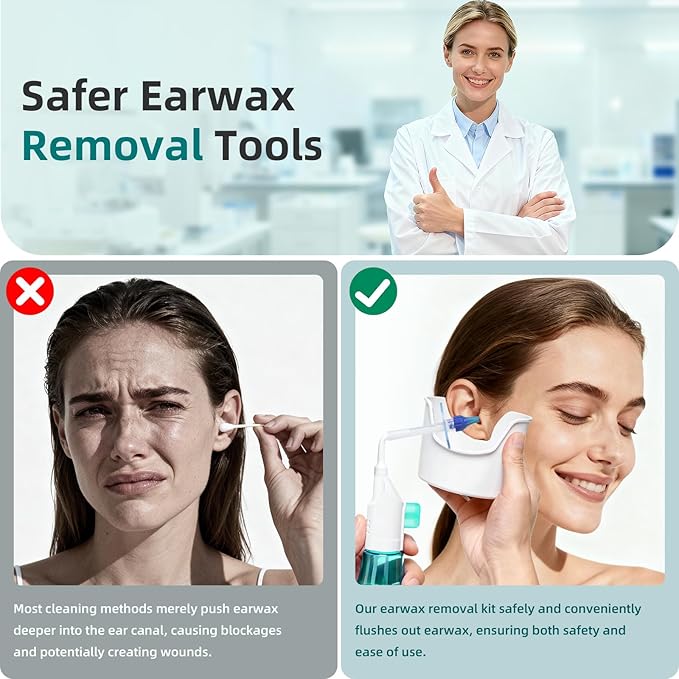 QISXROVY Ear Wax Removal Tool, Ear Cleaning Kit, Safe Ear Irrigation Flushing System for Adults & Kids, Large (50pcs accs), Green