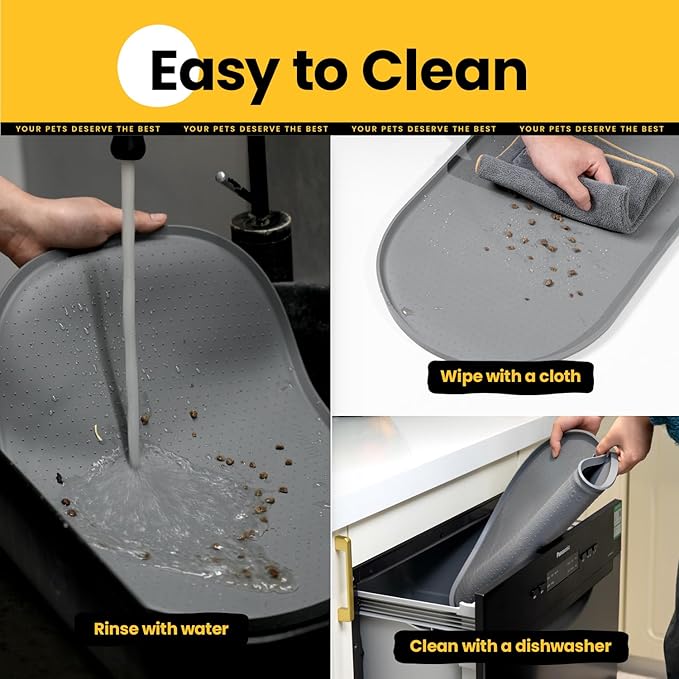 Conlun Dog Food Mat,Raised Edges Pet Food Mats for Spill Containment,BPA-Free Silicone Cat Dog Feeding Mat for Floor Waterproof,Rubber Pet Placemats for Food and Water Bowls 1/2 Inch