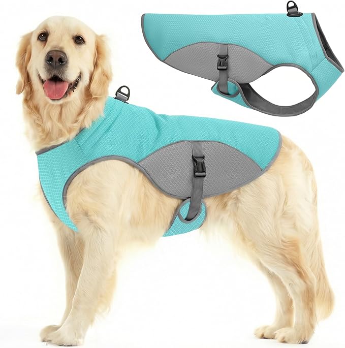 Dog Cooling Vest for Extra Large Dogs, Dog Cooling Jacket with Mesh and D Ring, Pet Reflective Stripe Cooler Coat for Hot Summer, Blue-3XL