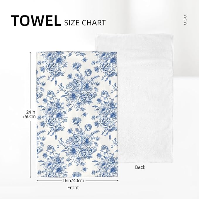Chioniserie Blue Floral Kitchen Towels Vintage Spring Dish Towel 16×24 Inch Soft Absorbent Summer Flowers Hand Cloths Decorative for Kitchen Drying Set of 2