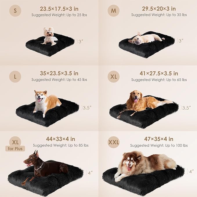 EHEYCIGA Fluffy Dog Crate Bed for Large Dogs, Plush Faux Fur Crate Pad, Calming Anti Anxiety Large Dog Bed, Washable Soft Warm Mat with Non-Slip Bottom, Black