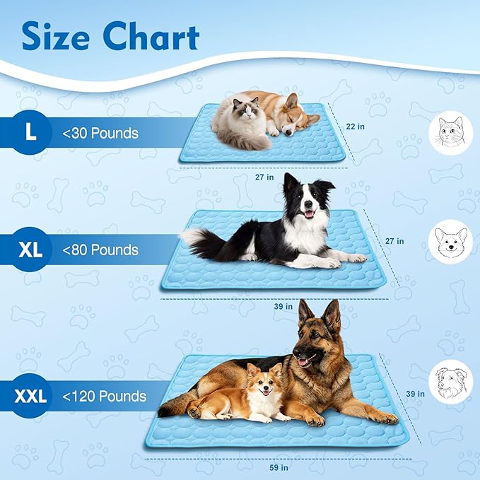 SOMOYA Dog Cooling Mat (Q-Max>0.4) Pet Cooling Pads Blanket Sleeping Kennel Mat,Ice Silk Cool Mat Pad Breathable Dog Bed Mats Beach for Large Dogs Cats (Blue, 39x59 in)