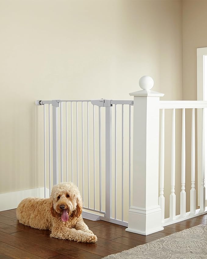 Cumbor 36" Extra Tall Baby Gate for Dogs and Kids with Wide 2-Way Door, 30"- 46" Width, and Auto Close Personal Safety for Babies and Pets, Fits Doorways, Stairs, and Entryways, White