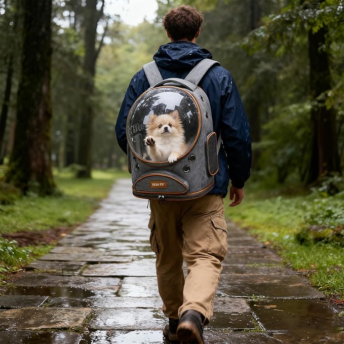 Cat Backpack Carrier, Breathable Cat Carrier Large Space Bubble Pet Backpack for Small Dog and Large cat up to 18lbs, Transparent & Foldable Pet Carrier for Travel Hiking (Grey)