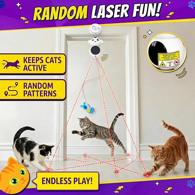 Interactive Cat Toys for Indoor Cats: 2 in 1 Cat Toy with Automatic Flying Bird & Mouse Wand, Smart Motion Mode Adjustable Speed, USB Rechargeable Safe for Bored Kittens and Adult Cats