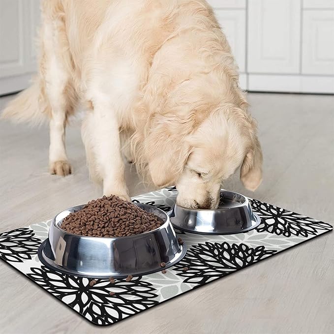 Dog Food Mats for Floors, Absorbent and Quick-Drying Pet Cat Food Mat,Anti-Fouling and Easy-to-Clean Pet Feeding Mat,Dog Bowl Mat for Messy Drinking Water Bowls.12x20, Bohemia Dahlia Floral Style