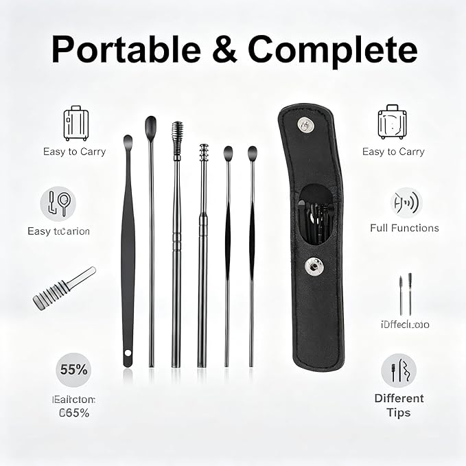 12Pcs Ear Wax Removal Kit- Ear Cleaner Tool Stainless Steel- Portable Spiral Cleaning Tools with Storage Box for Adults (12 Pcs)