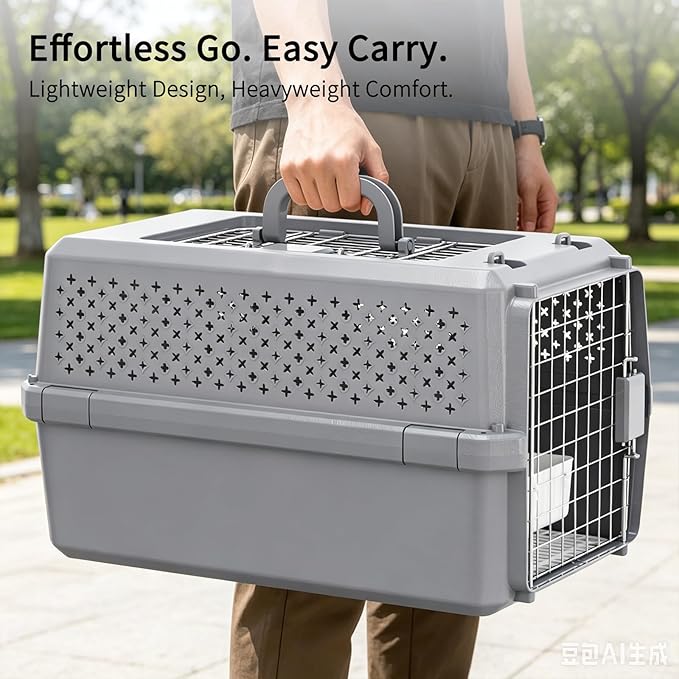 RIZZARI Portable Cat & Dog Carrier for Medium Pets:Hard-Sided Pet Travel Carrier with Ventilation - Secure Metal Door and Carry Handle for Travel - Vet Visits & Car Rides (Gray, Medium)