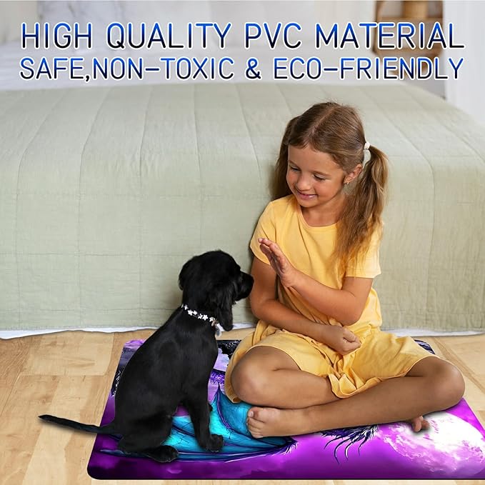 Dog Food Mat, 15.7" x 23.6" Absorbent Pet Feeding Mat for Food and Water, Waterproof Diatom Mud Pet Placemat with Non-Slip Rubber Backing, Cat Bowl Mat for Floors - Purple Moon Dragon