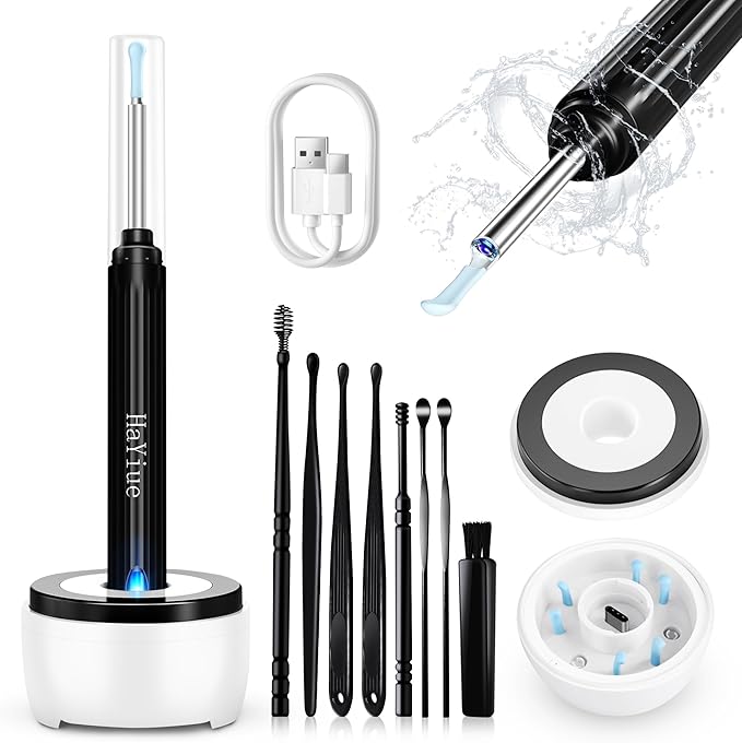 Ear Wax Removal Tool Camera, Ear Cleaner with Camera, Ear Cleaning Kit 1296P HD Ear Scope, 6 LED Lights and 6 Ear Picks, Earwax Removal with Otoscope to Earify Earwax for iOS and Android