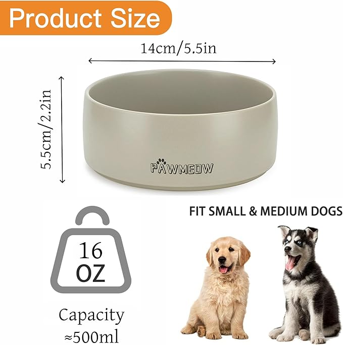 Ceramic Dog Bowl | 5.5inch Dog Bowl, Spill Proof, Non-Slip Pet Feeding Bowl for Small & Medium Breed(16 oz) (Gray, 5.5inch)