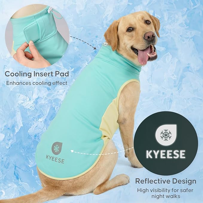KYEESE Dog Cooling Vest, Lightweight Shirt with Insert Cooling Pad, Sun Protection Summer Heat Relief Outfit for Medium Large Dogs, Reflective Dog Clothes for Outdoor Walking, Blue, 2XL