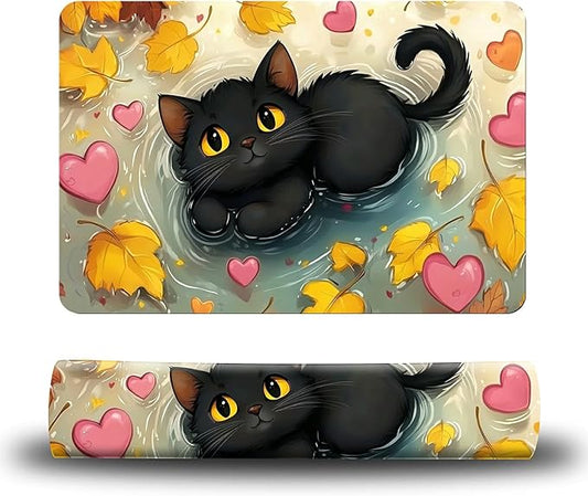 Dog Food Mat, 19.6" x 23.6" Absorbent Pet Feeding Mat for Food and Water, Waterproof Diatom Mud Pet Placemat with Non-Slip Rubber Backing, Cat Bowl Mat for Floors - Maple Leaf Black Cat