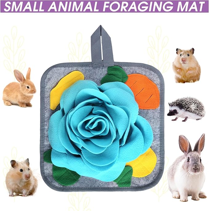 Abizoo Bunny Snuffle Mat Toy,11.8''x11.8'' Washable Skin Friendly Puzzle Fun Foraging Pad Treat Dispenser Consume Energy for Rabbit Guinea Pigs Ferrets Chinchillas Small Animal Toys Cage Supplies