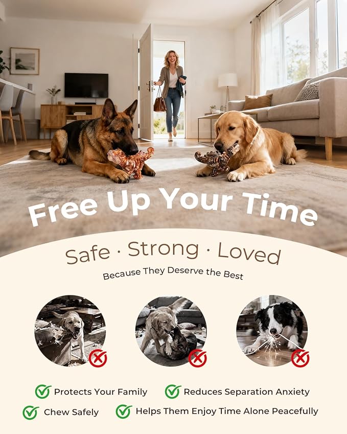 2 Pack Tough Nylon Dog Toys for Aggressive Chewers – Heavy Duty Dinosaur Chew Bones for Large Dogs (20–90 lbs), Bacon Flavor, Long-Lasting Power Chewer Toys to Keep Dogs Busy