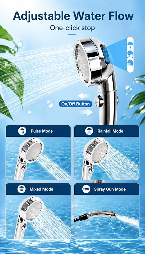 LIBERRWAY Portable Shower for Camping, 8000mAh Rechargeable Camping Shower Pump with LED Display&Ambient Light, 5 Pressure Modes, IPX8 Waterproof, Outdoor Shower Kit for Hiking,Travel, Car, Pet