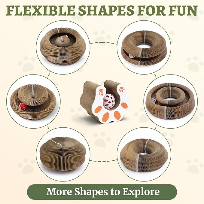 2 Pack Cat Scratcher Toy with Bells, Magic Organ Foldable Cat Scratching Board for Indoor Adult Cats Reduce Boredom, Interactive Toys for Kitten Exercise Anxiety Relief (Brown, 2 Pack)