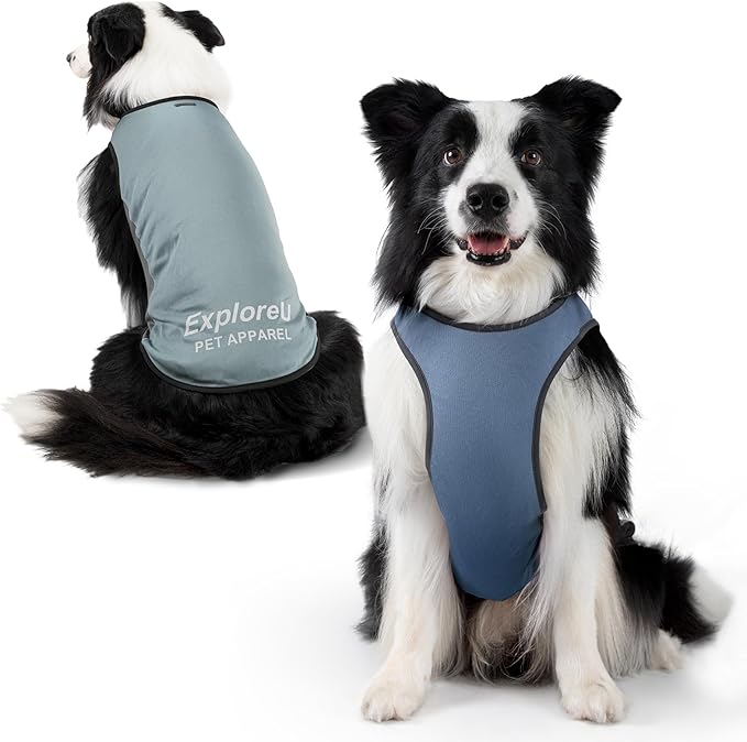 Dog Shirt, Cooling Vest Lightweight Breathable, Dog T-Shirts All-Season Sun Protection Quick Dry Soft Stretchy Reflective Tank Top - Small Medium Large Dogs (Misty Glade+Water Drop, Large)