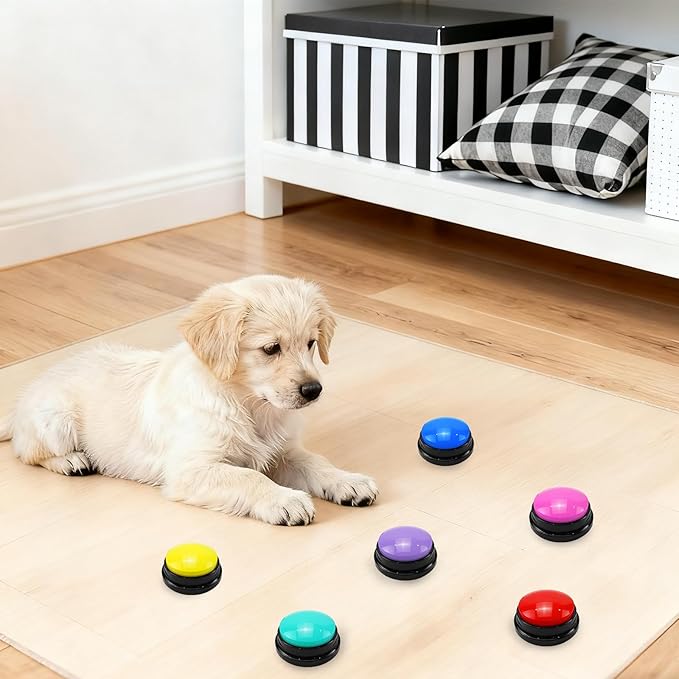 6 Pack Voice Recording Button, Dog Buttons for Communication Pet Training Buzzer, 30 Second Record & Playback for Pet, Office, Home - 6 Color