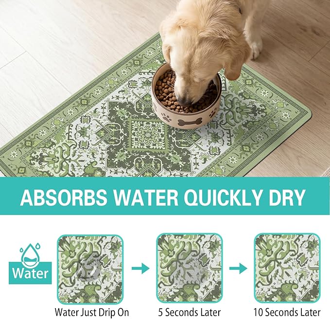 Pet Feeding Mat for Floors Waterproof Dog Mat for Food and Water Absorbent Quick Dry Non Slip mat for Cat Bowls