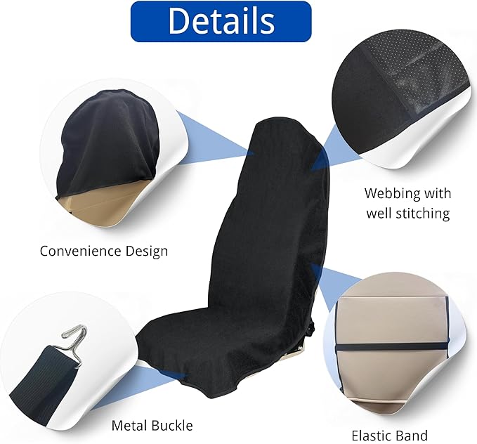 Waterproof Car Seat Cover for Front Seats, Protector for Cars SUVs Trucks, Sweat Towel Seat Covers Bucket for Gym,Workout,Beach,Hiking,Running (Black, 1PC)