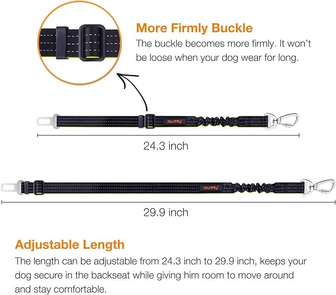 Dog Seat Belts for Cars of Small/Medium/Large Dogs,Adjustable Pet Seat Belt for Dog Harness with Dual Safe Bolt Hook and Elastic Durable Nylon Dog Safety Belt for Car