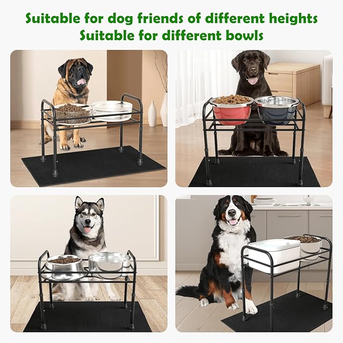 Extra Large & Tall Metal Raised Dog Bowl Stand for Extra Large Dogs, Table Steel Frame Dog Bowls Stand with Mat,Non-Slip,Adjust to 4 Heights 15"-22", Holds 4"-10.5" Diameter Bowl (Not Included)