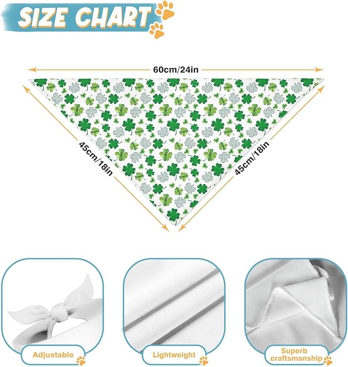 St. Patrick's Day Dog Bandana Reversible 2 Pack, St. Patricks Day Pet Bandanas for Dogs Lucky Shamrock Adjustable Triangle Holiday Scarves for Medium Large Extra Large Boy Girl Dogs