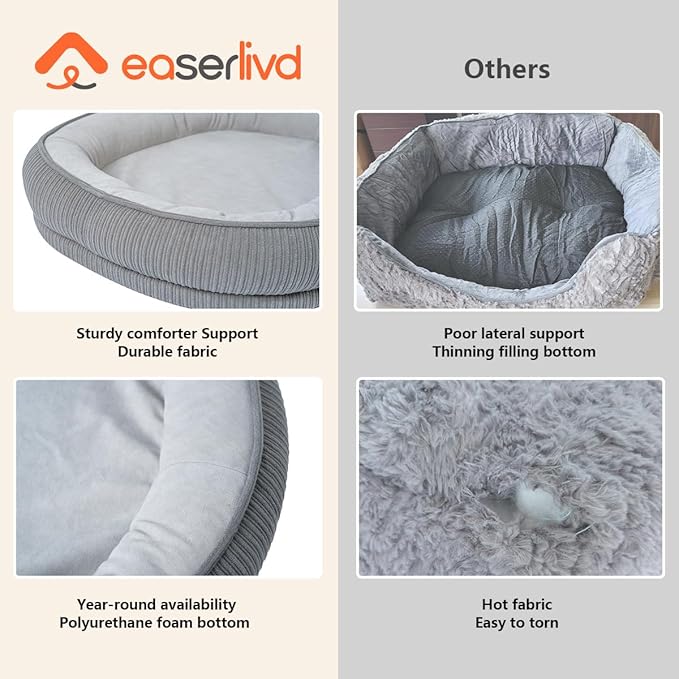 Washable Pet Dog Bed Large Sized Dog,Memory Foam Extra Large Calming Dog Cots Beds for Large Breed Dogs Crate Furniture,XL Dog Bed XXL Indoor Crate Mat with Detachable Bottom and Bolster Cushion
