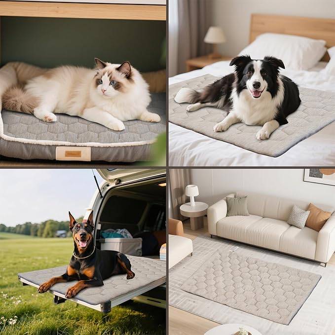 Dog Cooling Mat, Breathable Cooling Mat for Dogs Q-MAX>0.4 Pet Blanket, Washable Cooling Pad for Dogs & Cats, Summer Relief Neutral Decor Mat for Crate, Floor and Car, Taupe, Size A 35"x22"