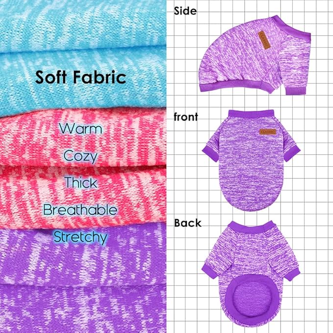 3 Pack Dog Sweaters for Small Dogs Girl Boy Winter Fleece Clothes Warm Soft Dog Sweatshirt Outfit for Dogs Cats Pet Apparel