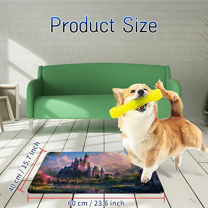 Dog Food Mat, 15.7" x 23.6" Absorbent Pet Feeding Mat for Food and Water, Waterproof Diatom Mud Pet Placemat with Non-Slip Rubber Backing, Easy Clean Cat Bowl Mat for Floors - Pink Castle