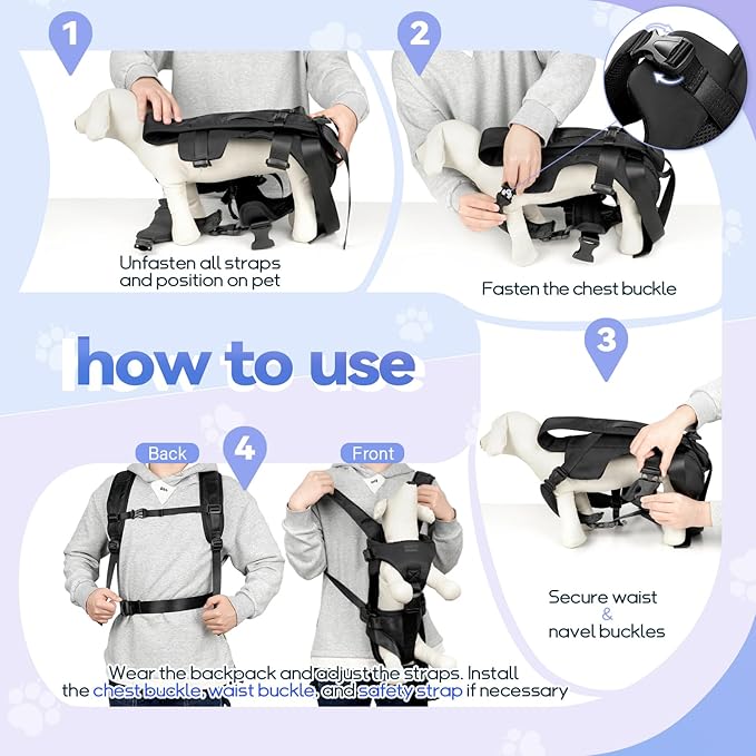 YUDODO Front Pet Carrier Backpack for Small Dogs, Secure and Breathable Mesh Travel Dog Carrier with Safety Belt, Ergonomic Support, Adjustable for Walking, Hiking (Black, S)