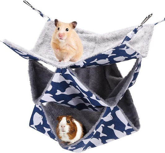 3 Tier Ferret Rat Hammock,Guinea Pig Cage Accessories,13.7x13.7 Inches,Pet Cage Hanging Bunkbed Hammock for Small Animals,Guinea Pig,Ferret,Kitten,Squirrel,Chinchilla,Rat,Parrot(Blue)