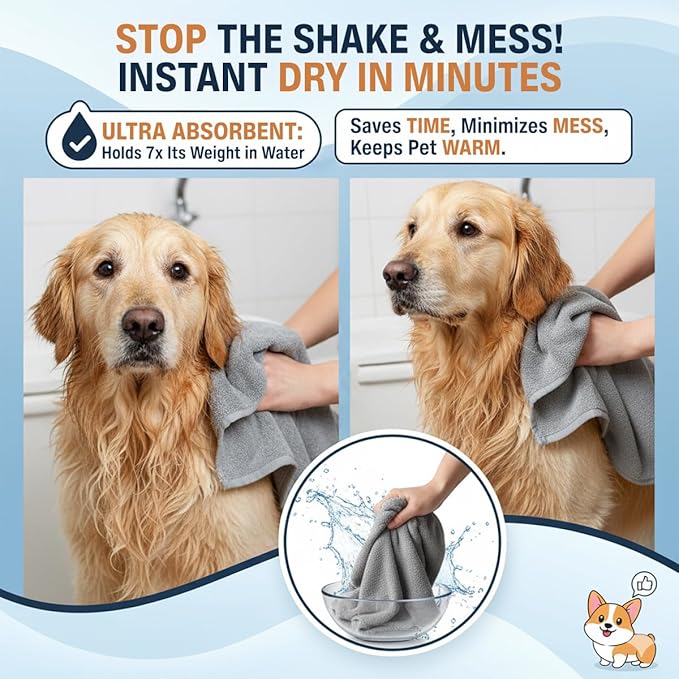 Dog Towel Keeps Your Pet Cozy After Every Use - Microfiber Towels for Drying Dogs & Cats - Quick & Efficient Grooming Gray Towel for Outdoor Play - Gently Dries Your Pet’s Fur 23.6 x 39.4in Large