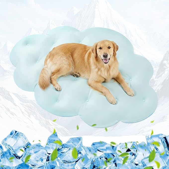 Dog Cooling Mat, 53'' × 40'' Large, Q-Max>0.4 Self-Cooling Mat for Dog, (Cool & Warm) Double-Sided Pet Cool Pads for Summer, Crate, Kennel, Machine Washable, Cat Cool Bed, Non-Gel, Sky Blue