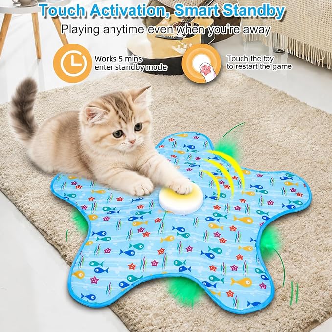 Motion Activated Interactive Cat Toy, Automatic Hide and Seek with Moving Feather, Animal Chirps, 3 Modes Auto Sleep, USB Rechargeable Enrichment Toy for Indoor Cats & Kittens