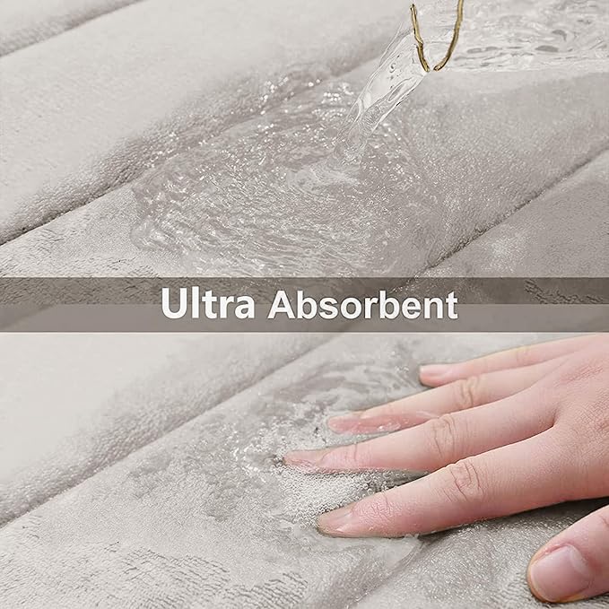 Buganda Memory Foam Bath Mat, 59" x 20", Ultra Soft and Non-Slip Bathroom Rugs, Water Absorbent and Machine Washable Bath Rug Runner for Bathroom, Shower, and Tub, Cream
