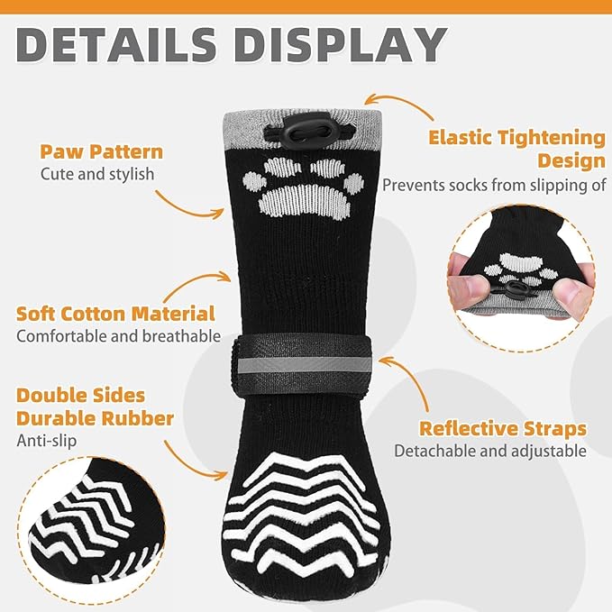 KOOLTAIL Non-Slip Dog Socks for Hot Pavement to Prevent Licking Paws,Dog Grippy Boots&Paw Protector with Reflective Straps, Non Twist Dog Shoes for Hardwood Floors for Small Medium Large Senior Dogs