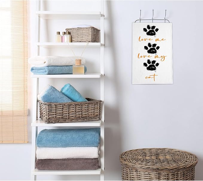 2 PCS Cat Paw Hand Towels Lovely Animals Paw Prints Love Me Love My Cat Soft Microfiber Hand Towel for Bathroom Kitchen Yoga Gym Decorative Towels 13.8"X29.1"