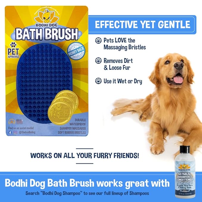 Bodhi Dog Shampoo Brush & Oatmeal Shampoo and Conditioner Bundle - Grooming Essentials for Pets, Short Hair Scrubber, Soothes and Moisturizes Dry, Itchy Skin - Hydrates & Nourishes
