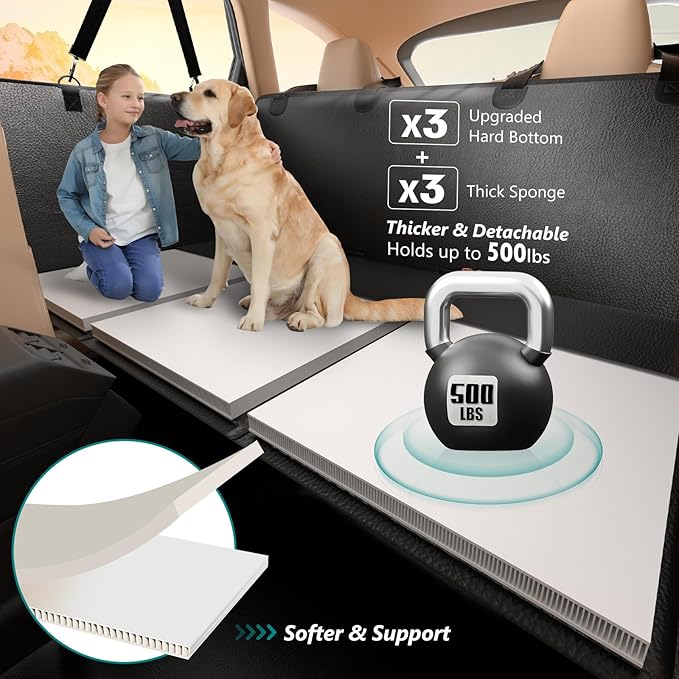 Btefd Back Seat Extender for Dogs Upgraded Anti-Scratch PU Leather, Hard Bottom Dog Car Seat Cover for Back Seat, Backseat Extender for Dogs, Waterproof Dog Hammock for Car, SUV, Small Truck, Black