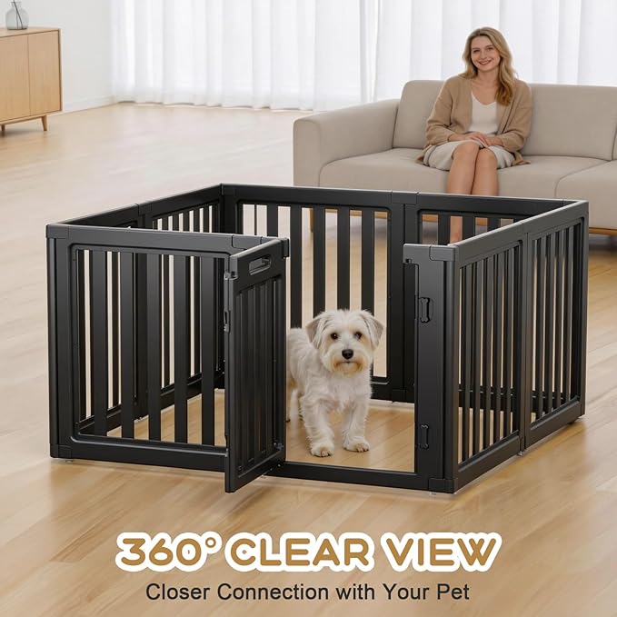 Dog Playpen, Clear Dog Pen, Dog Pen Indoor, Easy to Install and Remove Dog Play Pen, Puppy Playpen Suitable for Dogs, Cats,Dog Playpen Indoor(Black, 23.6 Inch Height, 8 Panels)