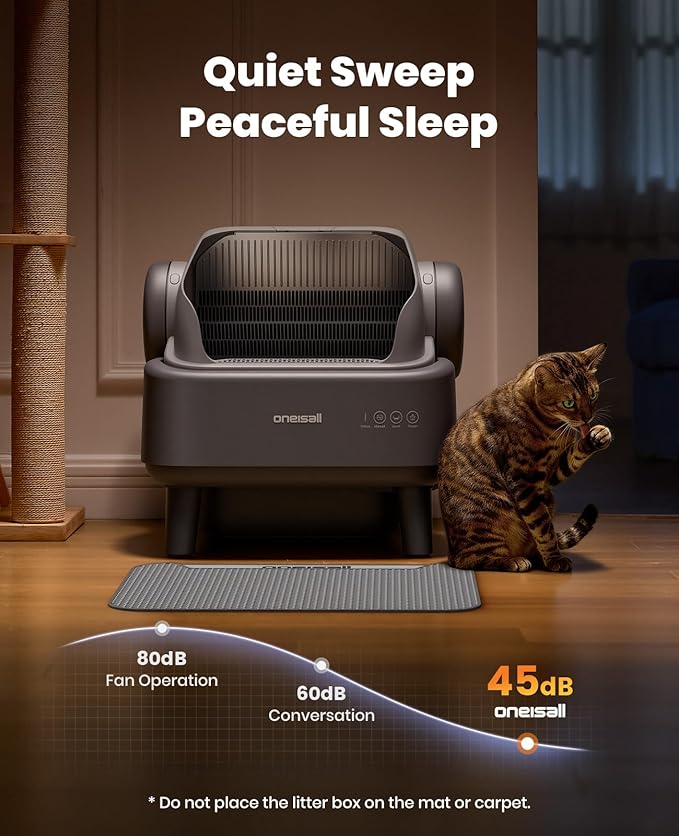 oneisall Self Cleaning Litter Box for Large&Multiple Cats: Ease S1 Open-Top Cat Litter Box Easy Rinsable Clean, with Safety Protection & Large Capacity for Indoor House Cats(40pcs Waste Bags Included)