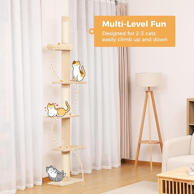 PETEPELA Cat Tree for Indoor Cats, 34.6" Small Cat Tower with Scratching Posts, 2 Condos, Scratching Ramp & Dangling Toys, Cat Play House for Kittens and Small Cats