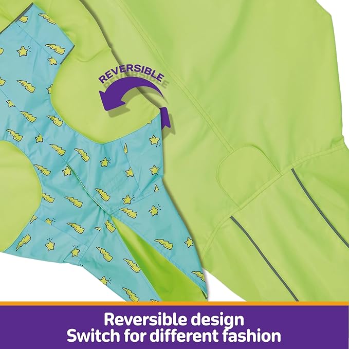 Kimee Dog Raincoat Reversible, Single Side Slicker Poncho Adjustable Waterproof Dog Rain Jacket with Leash Hole/Reflective Stripe Hooded Snowproof Windproof Clothes for Medium to 2X Large Dogs, XL