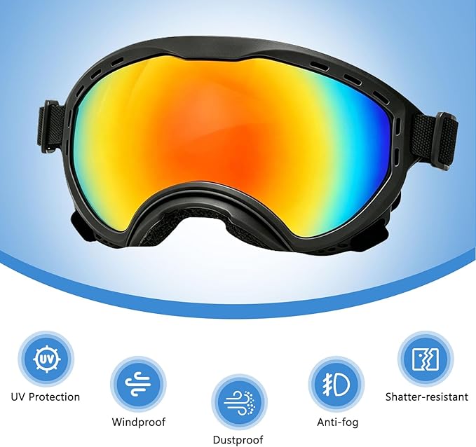 Dog Goggles for Medium to Large Breeds, UV Protection Dog Sunglasses with Colored PC Lens, Soft TPU Frame and Adjustable Straps, Windproof Dustproof Anti-Fog Pet Eyewear for Outdoor Activities (Black)