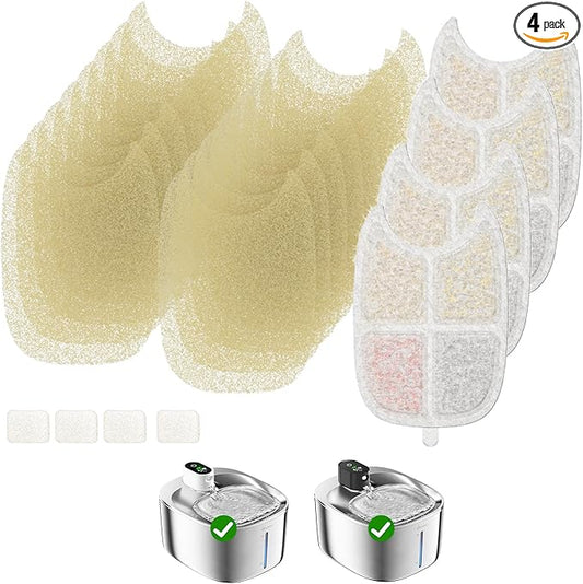 4 Pack Cat Water Fountain Filter & 16 Pack Pre-Filter Sponges for FS10pro, 6 Layer Replacement Filters for Wireless Cat Fountain Stainless Steel 135 fl oz/4L, Dog Water Fountain FS10PRO